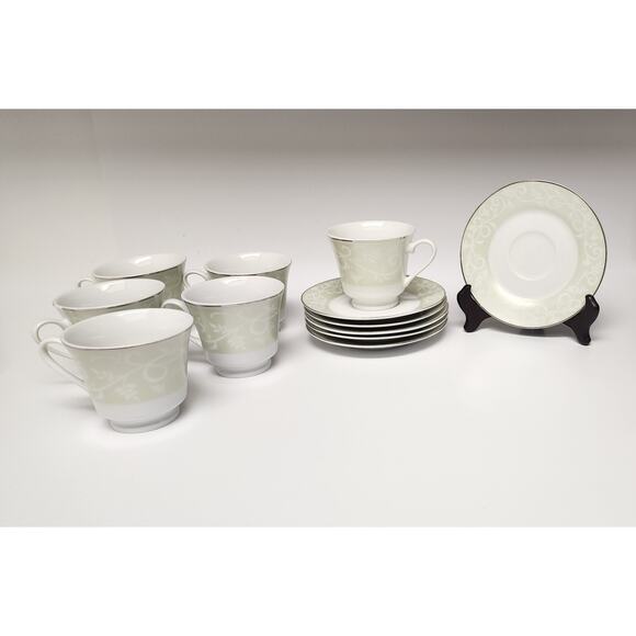 JCPenney Chris Madden Chambour Green White Silver Cup & Saucer/ Platter - Picture 5 of 11